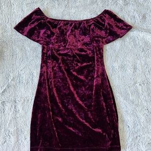 Off the shoulder velvety burgundy size Medium Dress.